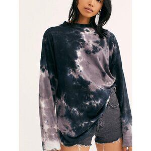 Free People Black and Gray Tie-Dye Long Sleeve Top